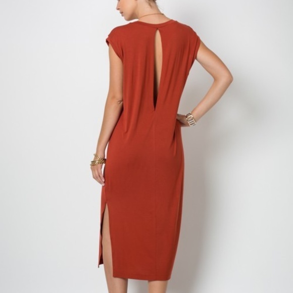 rust colored midi dress